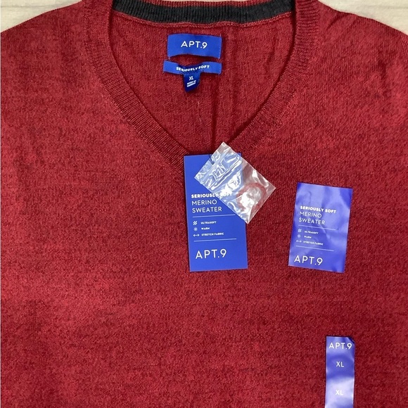 Men's Apt. 9 XL 46 - 48 V-Neck Sweater Marble Burgundy Red Merino Wool Blend NWT - Picture 4 of 7
